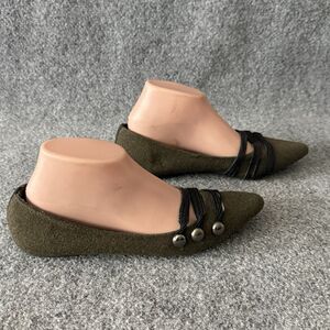 Rampage Olive Green Pointed Toe Wool Ballet Flats Strappy Toe Details Size 8 M
